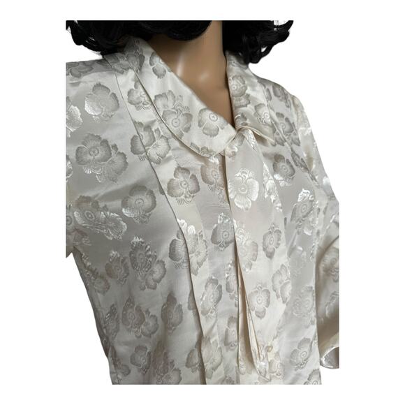 Vintage JOZELL Puff Sleeve 80's cream floral print blouse with necktie size 9/10 - Picture 10 of 16
